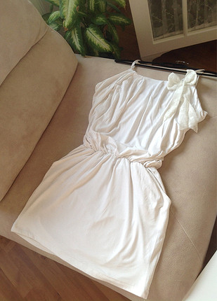 m Beden Beyaz cepli balon elbise