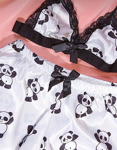 Penti Pandalı siyah beyaz saten pijama takımı