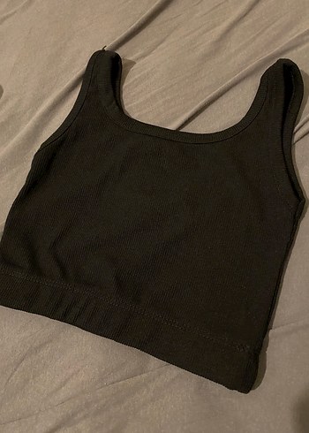 s Beden Siyah Kolsuz Crop Top
