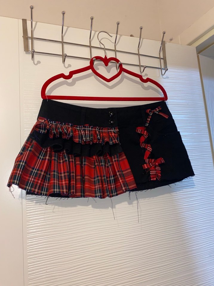 y2k gotik özel tasarım ekoseli iskoç mini kot etek - Görsel 2