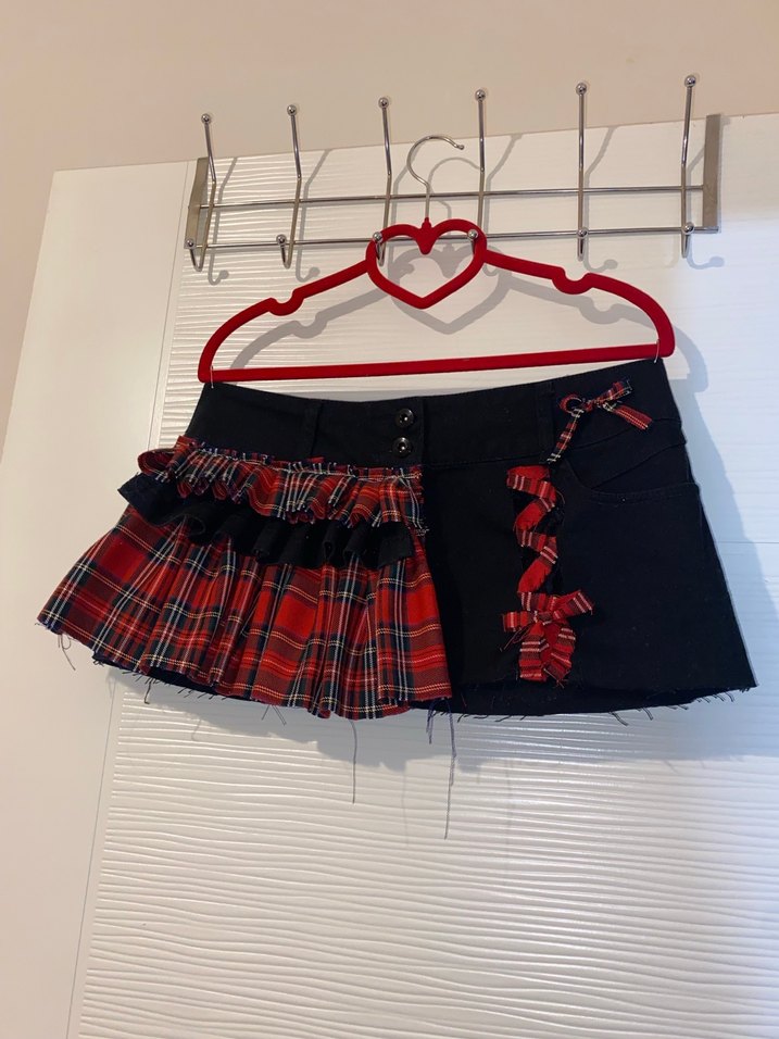 y2k gotik özel tasarım ekoseli iskoç mini kot etek - Görsel 3