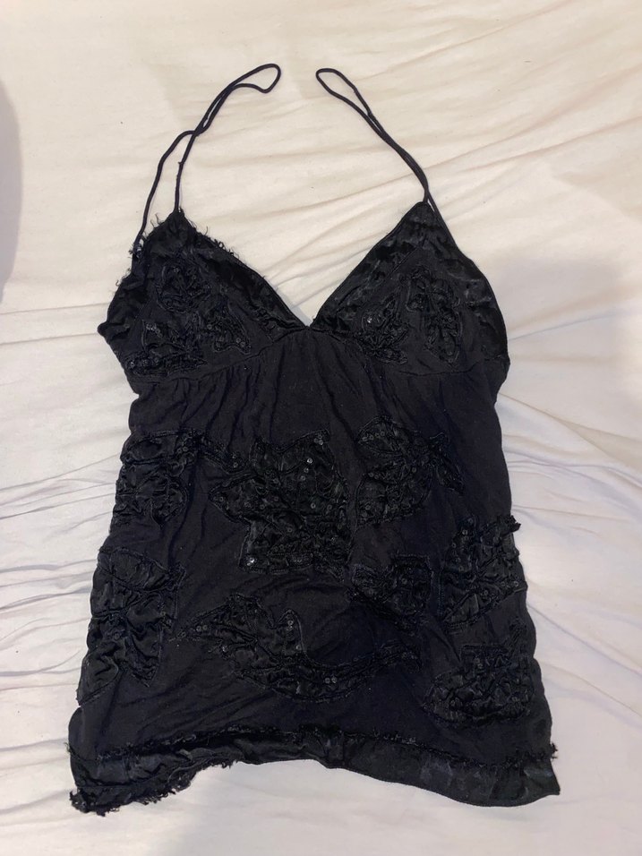 Dantelli Siyah V Yakalı Gotik Bluz ZARA - Görsel 2