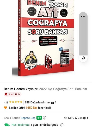 Benim hocam yayınları Ayt coğrafya soru bankası 