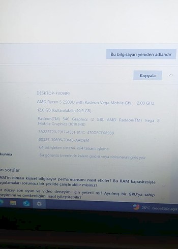 Lenovo Ryzen 5 12 GB RAM Performans Laptopu - Görsel 2