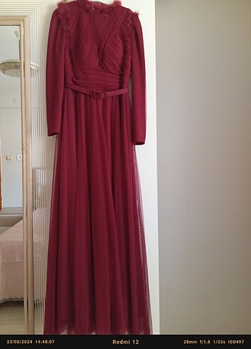 HENNİN Bordo tül abiye