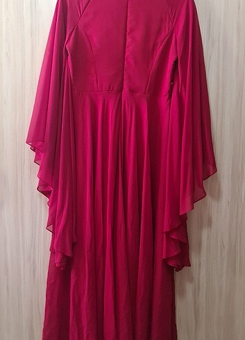 Tesettür giyim taşlı yarasa kollu bordo elbise - Görsel 2