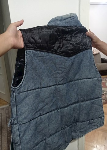 Gri Denim Fermuarlı Erkek Yelek