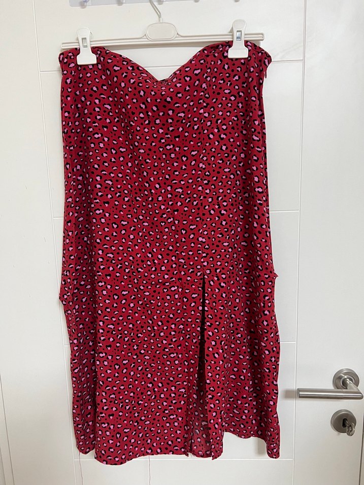 Bordo Bağlama Desenli Salaş Midi Etek - Görsel 2