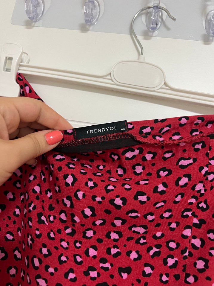 Bordo Bağlama Desenli Salaş Midi Etek - Görsel 4