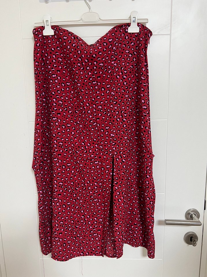 Bordo Bağlama Desenli Salaş Midi Etek - Görsel 3