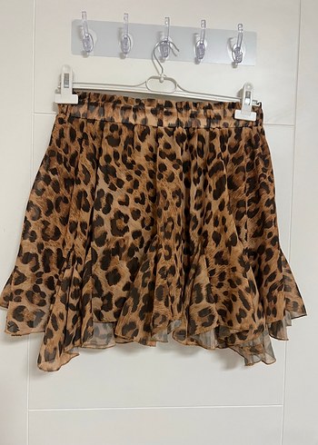 Leopar Desenli Fırfırlı Mini Etek