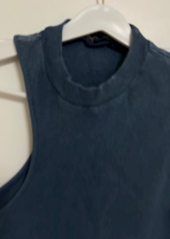 Lacivert Yüksek Yakalı Denim Midi Elbise - Görsel 4