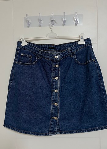 Düğmeli Lacivert Denim Midi Etek - Görsel 3