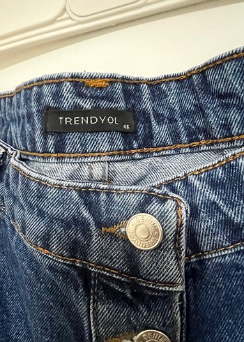 Düğmeli Lacivert Denim Midi Etek - Görsel 4