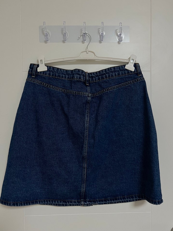 Düğmeli Lacivert Denim Midi Etek - Görsel 5