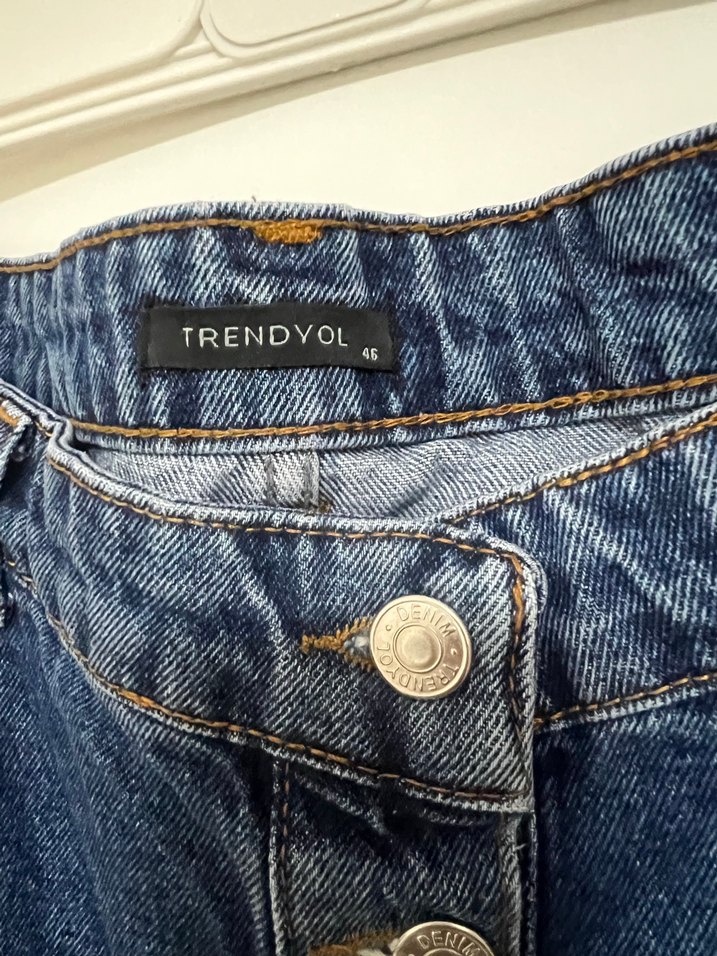 Düğmeli Lacivert Denim Midi Etek - Görsel 4