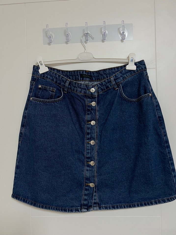 Düğmeli Lacivert Denim Midi Etek - Görsel 2