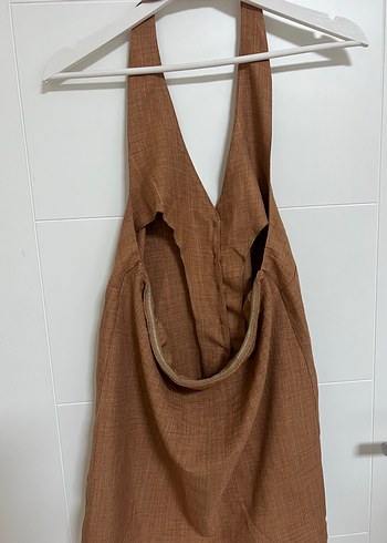 Düğmeli Keten Kahverengi V Yaka Kolsuz Yelek - Görsel 5