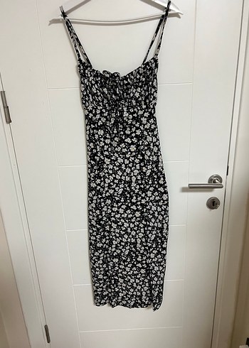 İnce Askılı Siyah Midi Elbise - Görsel 9