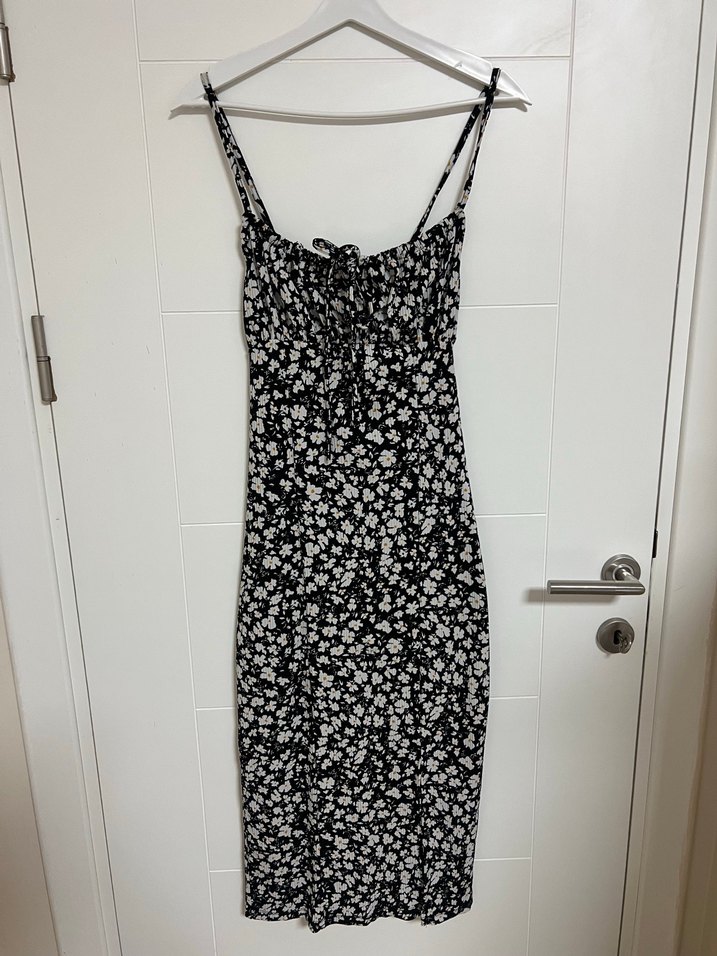 İnce Askılı Siyah Midi Elbise - Görsel 2