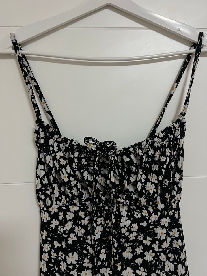 İnce Askılı Siyah Midi Elbise - Görsel 4