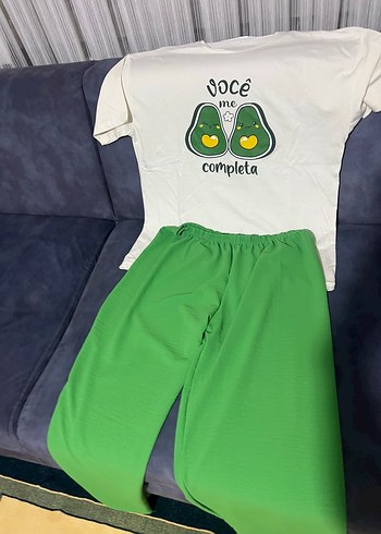 s Beden yeşil Renk Yeşil Baskılı Pijama Takımı