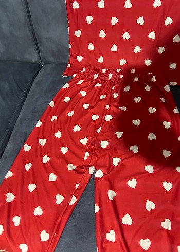 xl Beden kırmızı Renk Kırmızı Kalp Desenli Kısa Kollu Kadın Pijama