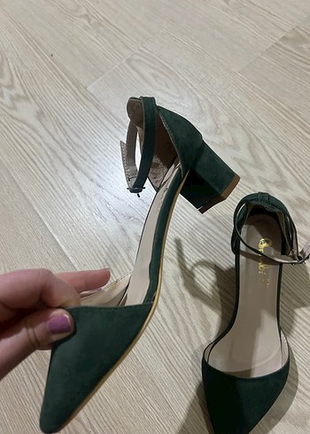 Yeşil Süet Stiletto Tokalı Kadın Topuklu - Görsel 7