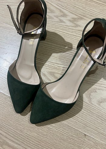 Yeşil Süet Stiletto Tokalı Kadın Topuklu - Görsel 9