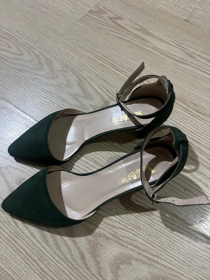 Yeşil Süet Stiletto Tokalı Kadın Topuklu - Görsel 2