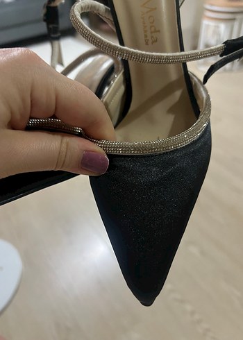 Parlak Siyah Yılan Desenli Stiletto Topuklu Ayakkabı - Görsel 2