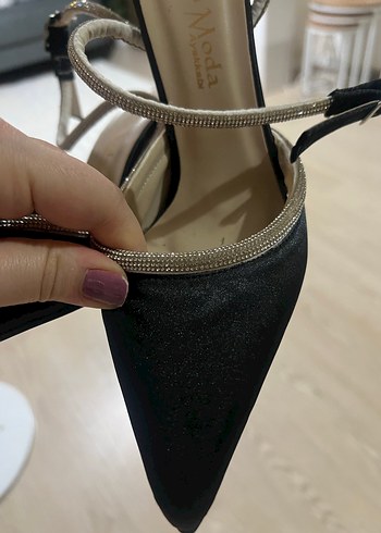 Parlak Siyah Yılan Desenli Stiletto Topuklu Ayakkabı - Görsel 3