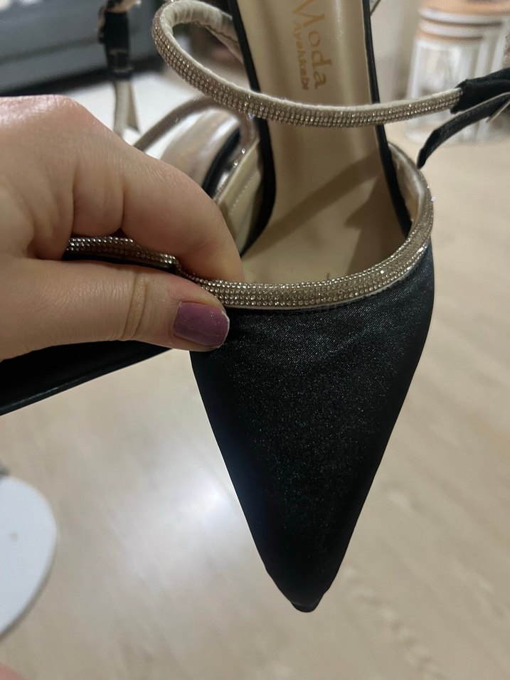 Parlak Siyah Yılan Desenli Stiletto Topuklu Ayakkabı - Görsel 2