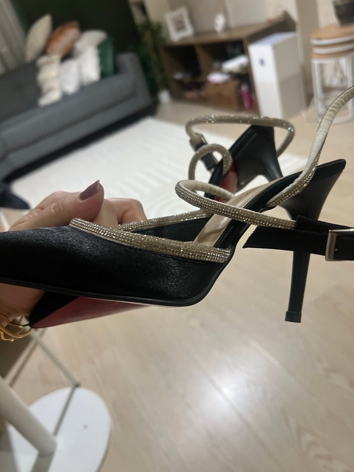 Parlak Siyah Yılan Desenli Stiletto Topuklu Ayakkabı - Görsel 4