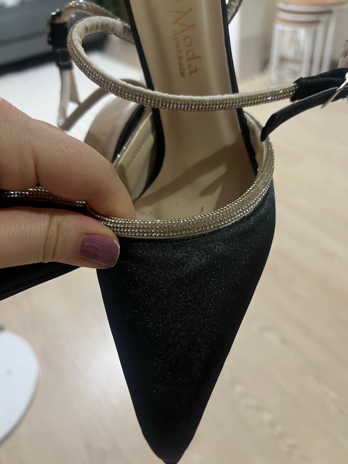 Parlak Siyah Yılan Desenli Stiletto Topuklu Ayakkabı - Görsel 3