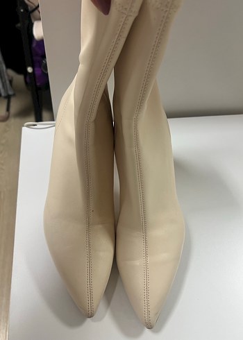 Bej Deri Stiletto Topuklu Kadın Bot - Görsel 3