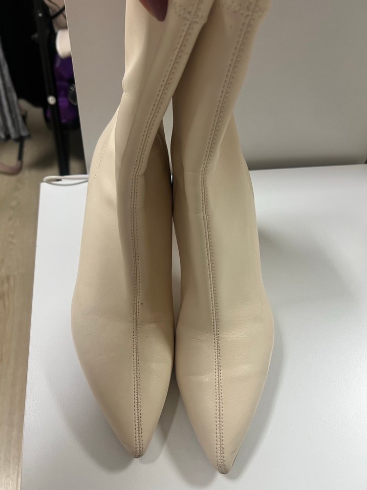 Bej Deri Stiletto Topuklu Kadın Bot - Görsel 3