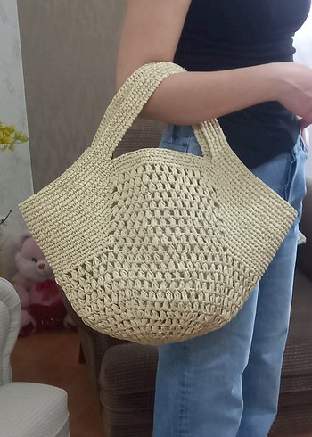 Tasarımcı Bej Örgü Kadın Çanta