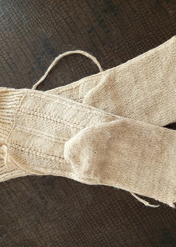 Bej Örgü Keçi Yünü Kadın Çorabı Antika - Görsel 2