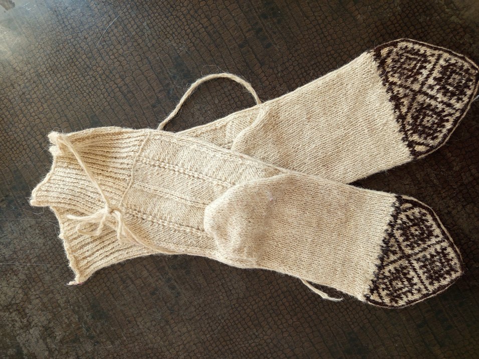 Bej Örgü Keçi Yünü Kadın Çorabı Antika - Görsel 2