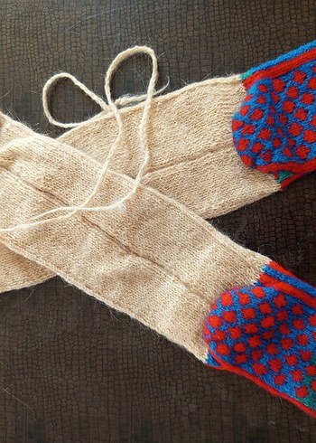 Çok Renkli Keçi Yünü Kadın Çorap Antika - Görsel 2