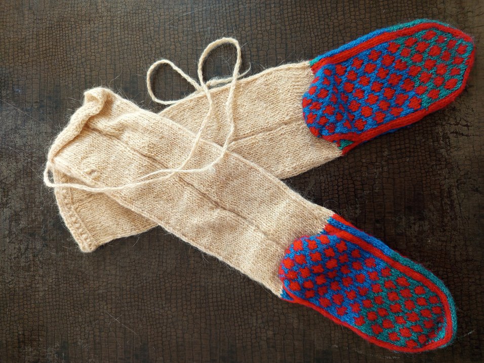 Çok Renkli Keçi Yünü Kadın Çorap Antika - Görsel 2