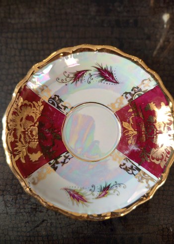 Bordo ve Altın Detaylı Antika Porselen Çay Seti - Görsel 3