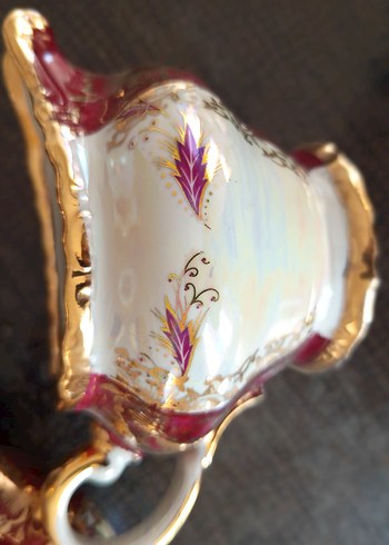 Bordo ve Altın Detaylı Antika Porselen Çay Seti - Görsel 5