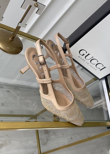 37 Beden siyah Renk Gucci taşlı transparan Stiletto