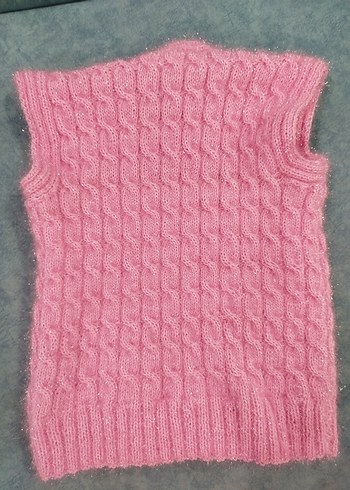 Kız Çocuk Pembe Örgü Süveter Simli - Görsel 2