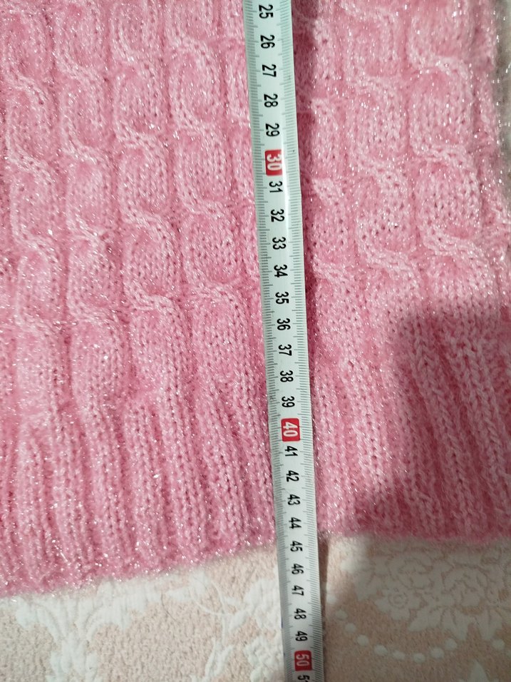 Kız Çocuk Pembe Örgü Süveter Simli - Görsel 4