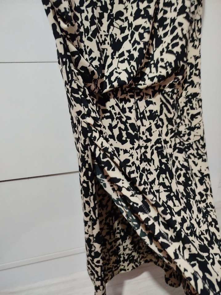 Bej Yılan Desenli Drapeli Midi Kadın Elbise - Görsel 2