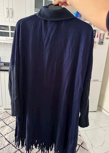 Bohem Tarz Lacivert Kadın Balıkçı Yaka panço tunik