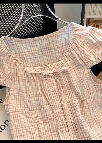 Diğer lolita coquette kisa kol kareli gomlek